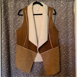 CHICOS Faux Fur/Sherpa Faux Suede Women’s Patchwork Vest Size 1 (US Size Medium)